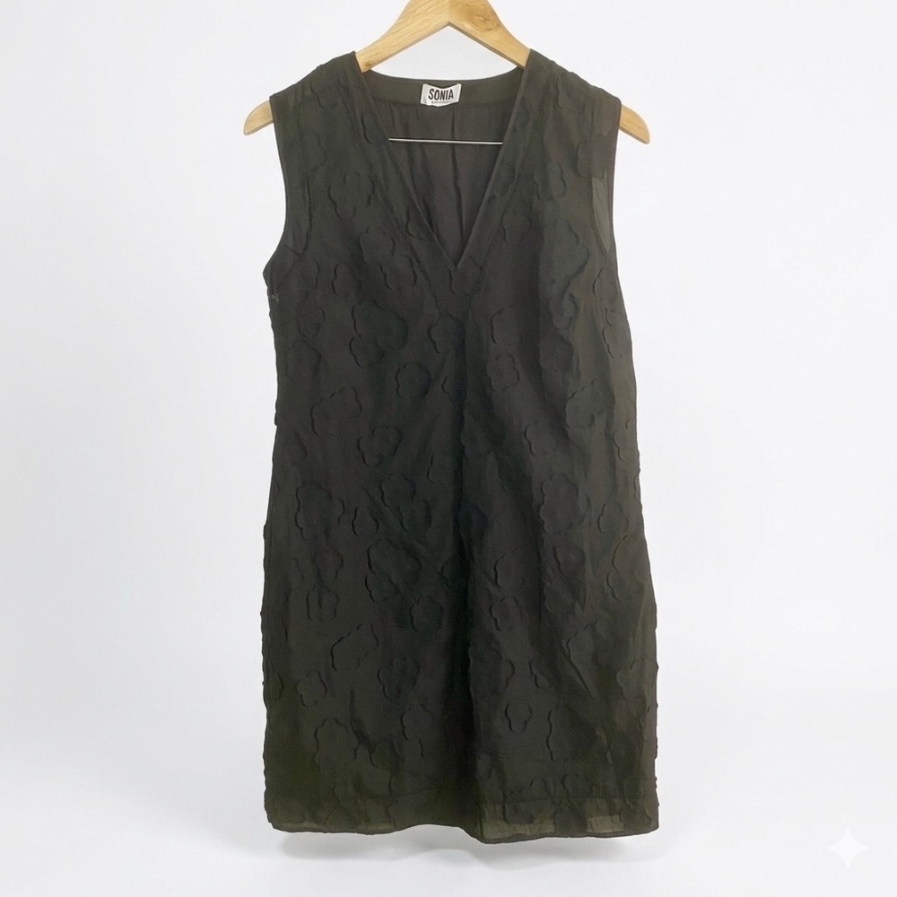 SONIA BY SONIA RYKIEL Black Textured Floral Fil Coupé Shift Dress Size 40 US‎ 8